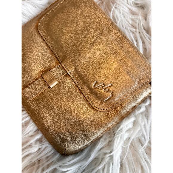 Velez Women's Gold‎ Metallic Leather Crossbody Bag Everyday Minimalist Timeless - Picture 3 of 10